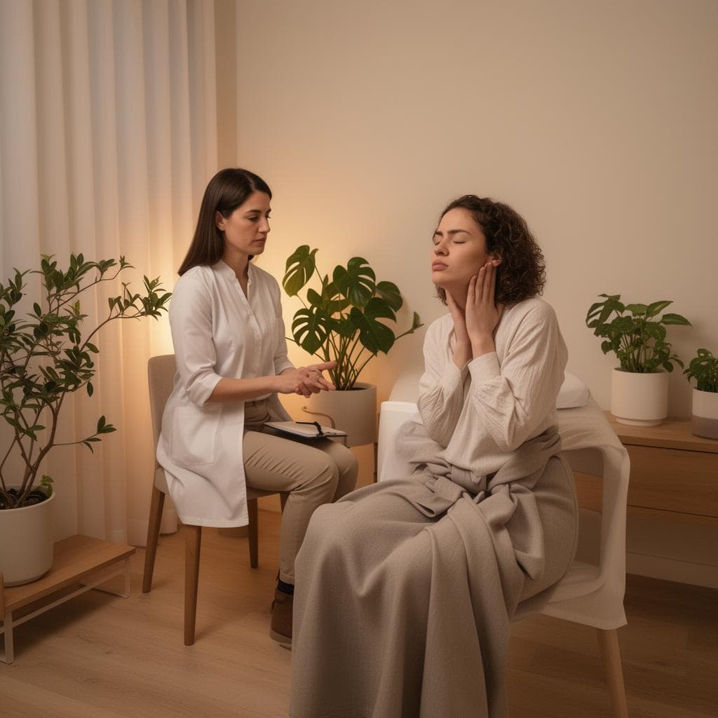 Akvarellillustration av meditation, växt och tekopp