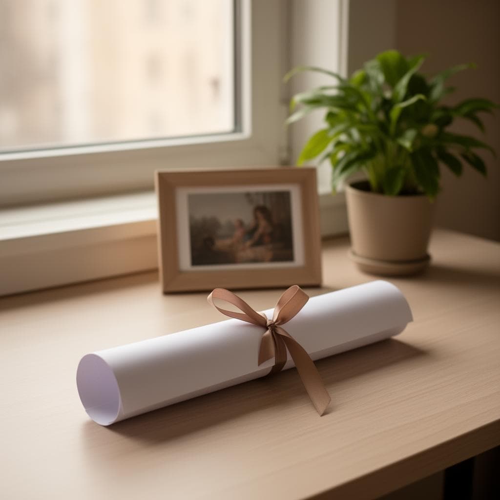 Glad student håller upp utbildningsbevis